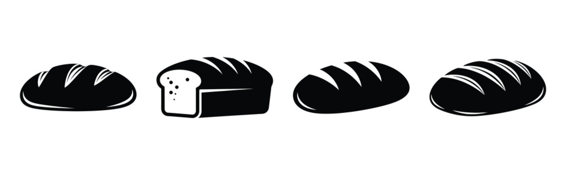 bread silhouette simple icon set, black color and white background
