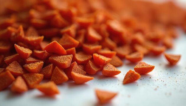 Small orange annatto seeds piled on white surface. These natural spice seeds are often used in Mexican cooking for color and flavor. Perfect for culinary themes.