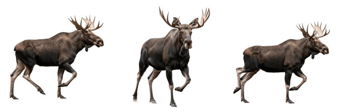 Large Bull Moose Walking Isolated On White Background