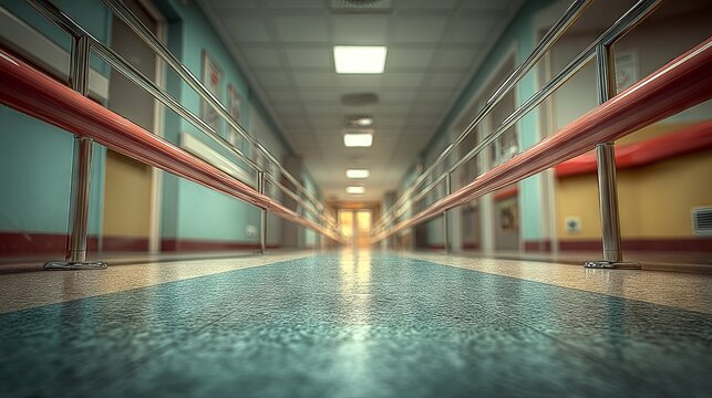 Hospital Rehabilitation Corridor with Parallel Bars for Therapy Sessions
