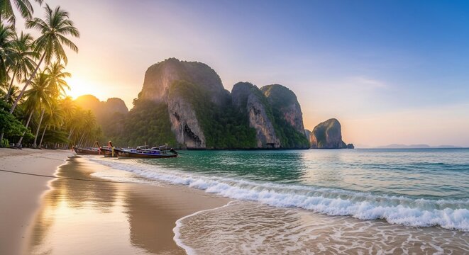 Coastal landscape with mountains and beach