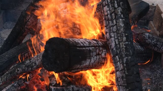 Silent Burning Fire with Glowing Embers and Warm Light Close-Up