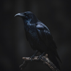 Obraz premium Majestic Raven Perched on a Gnarled Branch