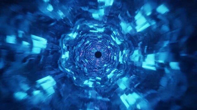 Geometric Light Tunnel Intricate, ever-shifting lines and glowing shapes forming an infinite tunnel.