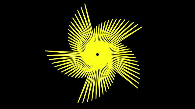 Yellow star shape expanding into a radial burst of lines. Energy explosion and abstract light rays.