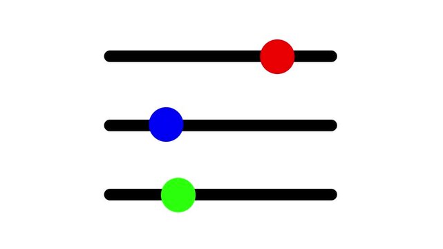 Animated RGB sliders moving on a white background representing control settings and UI elements.