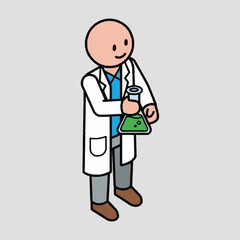 Fototapeta premium Cartoon scientist in lab coat holding beaker.