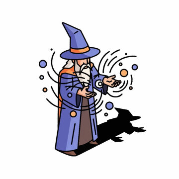 a wizard conjures magic with his hands.
