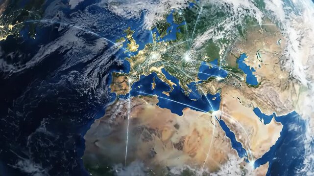 A glowing Earth suspended in space with subtle data-like light patterns wrapping around continents, deep blue cosmic background with faint stars, cinematic lighting emphasizing planetary curvature,