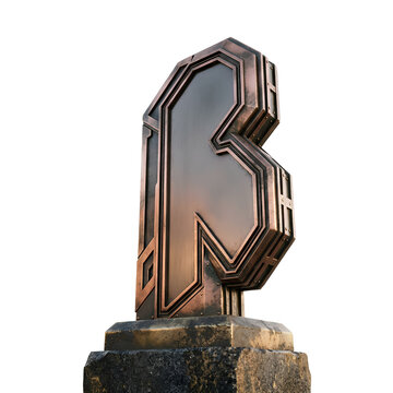 Art Deco Bronze Sculpture of the Letter B on a Stone Pedestal.