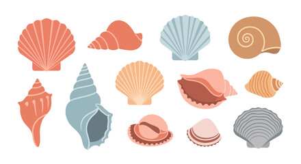 Fototapeta premium An array of colorful seashells displayed against a clear background, each one unique in shape and hue. The arrangement captures the beauty and diversity of the ocean's treasures.