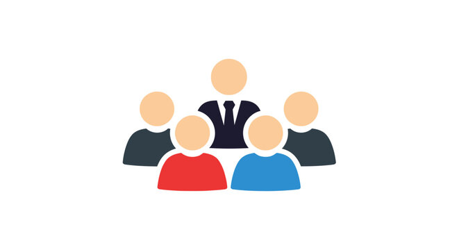 Business team meeting with a leader overseeing a group of members. The leader stands in the center