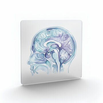 Artistic watercolor illustration of the human brain medical concept.