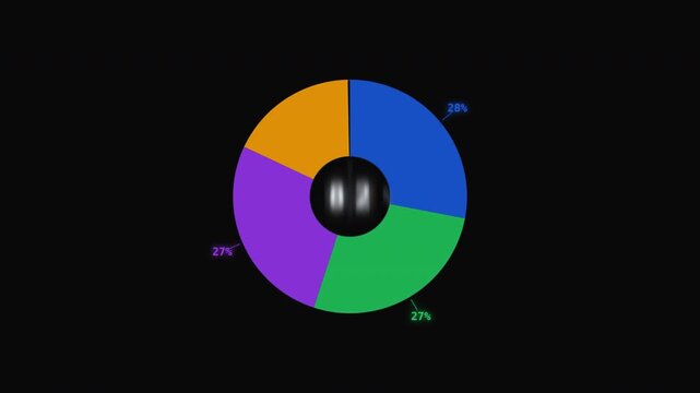 Pie chart with dark sphere in center, ideal for data visualization presentations, business reports, financial analysis, statistics concepts.