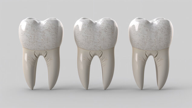 根と冠の違いがわかる3種類の歯科解剖比較3DCGイメージ