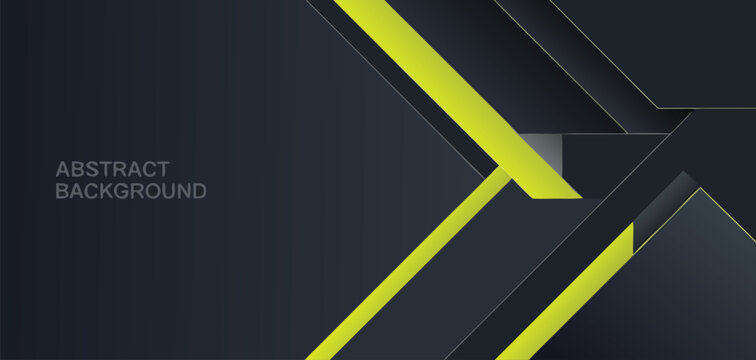 Abstract background with dark charcoal grey geometric shapes and bright lime green diagonal lines layered in a minimalist composition with soft drop shadows and clean edges
