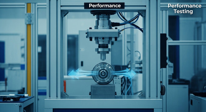 Automated Industrial Machine Performing Performance Testing on a Component.