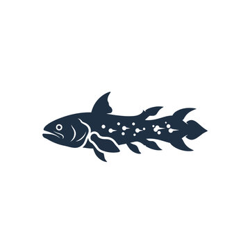 Simple minimalist icon of an ancient coelacanth fish silhouette, representing prehistoric marine life, aquatic biology, and the mystery of deep-sea creatures