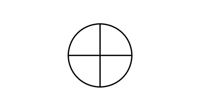 animation of equal circle cut lines, pizza slice concept, circle percentage division, 4k video transparent background