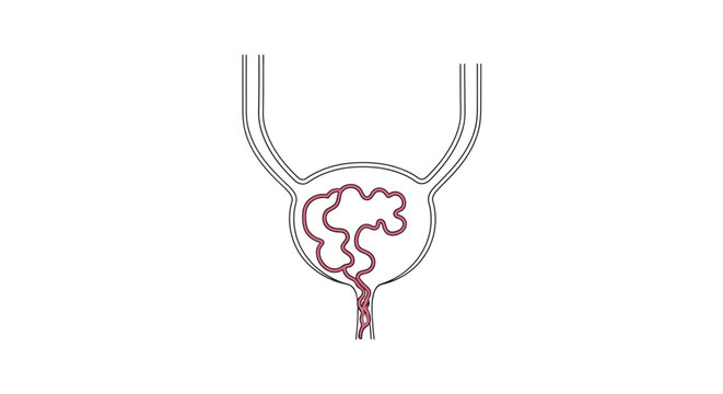 Diagram illustrating the structure of the human urinary system showing the bladder with a ureter and urethra connection