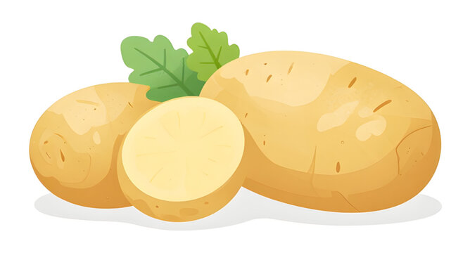 potato, vegetable, sliced, whole, food, fresh, organic, healthy, farm, cooking, ingredient, nutrition, brown, root, vector, illustration, produce