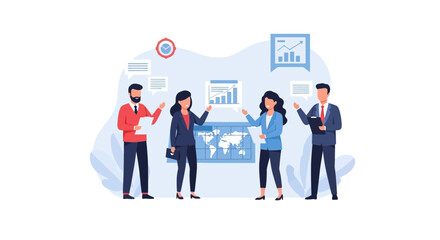 Fototapeta premium Diverse Business Professionals Collaborating on Data Analytics Strategy. EPS Editable. Vector Illustrations.