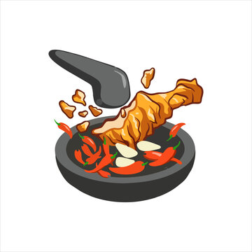 Indonesian smashed fried chicken with spicy sam