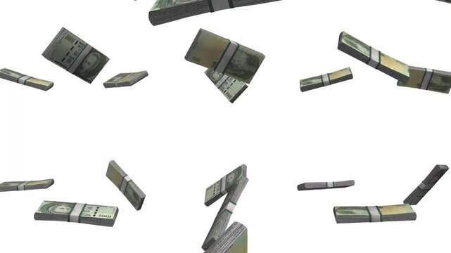 Paraguay Money, Paraguayan Guarani Banknotes Falling, PYG Currency Stacks, White Background, 4K