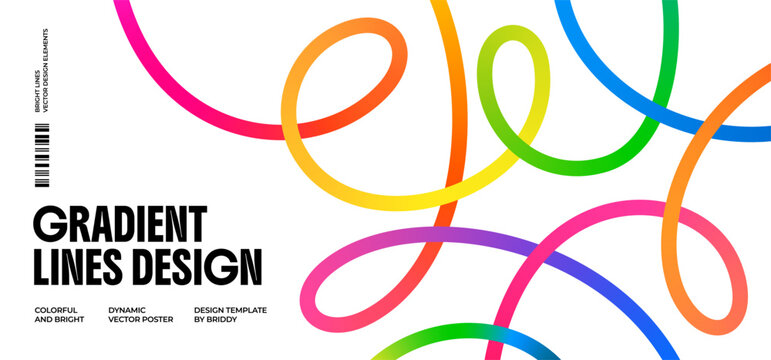 Gradient Color Lines Pattern. Abstract Background with Curved Dynamic Shapes. Vector Fun Rainbow Ribbon Waves.