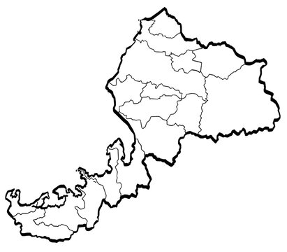 福井県地図 筆タッチ 市町村区分 和風 中部地方 日本 / A brushstroke map of Fukui prefecture 2