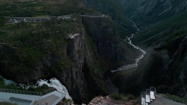 V&oslash;ringsfossen waterfall in Norway in evening