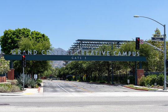 Glendale, California, USA - July 6, 2022: The entrance to Disney's Grand Central Creative Campus in Glendale, California, USA. Grand Central Creative Campus is a secondary office complex for Disney. 