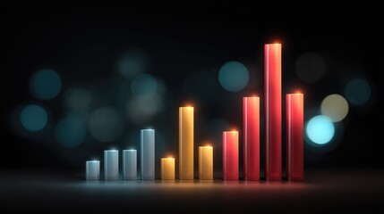 Fototapeta premium Abstract representation of financial growth or success with colorful bars against a dark background and glowing bokeh for creativity and inspiration