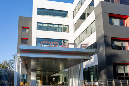Santa Ana, California, USA - July 6, 2022: An Oracle office  at Shea Dyer Business Park in Santa Ana, CA, USA. Oracle Corporation is an American multinational technology company. 