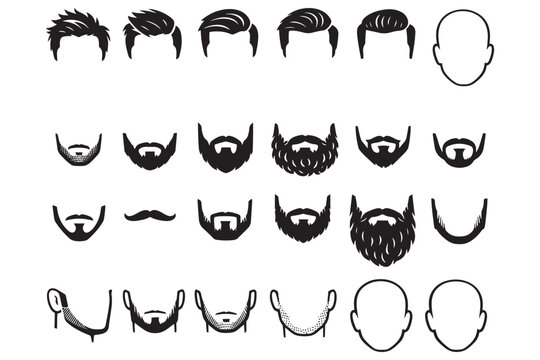 Set of Male Hairstyles and Beard Icons &mdash; Vector Hair and Beard Style Silhouettes for Avatars