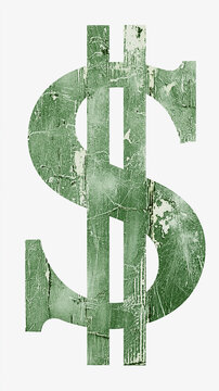 Green dollar symbol with distressed texture on white background