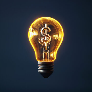 Glowing light bulb with dollar symbol on blue background
