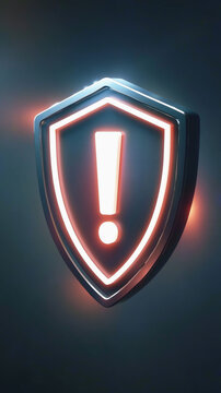 Glowing exclamation mark inside shield icon on dark background
