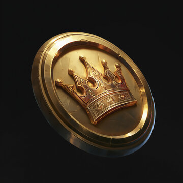 Gold coin with crown emblem on black background