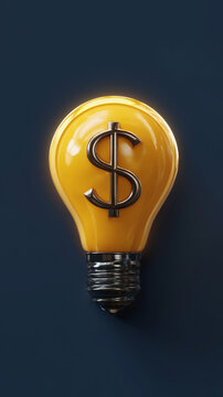 Yellow light bulb with dollar symbol on blue background