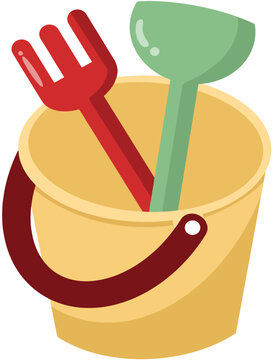 Beach Sand Bucket with Shovel and Rake, Kids Summer Toys Illustration