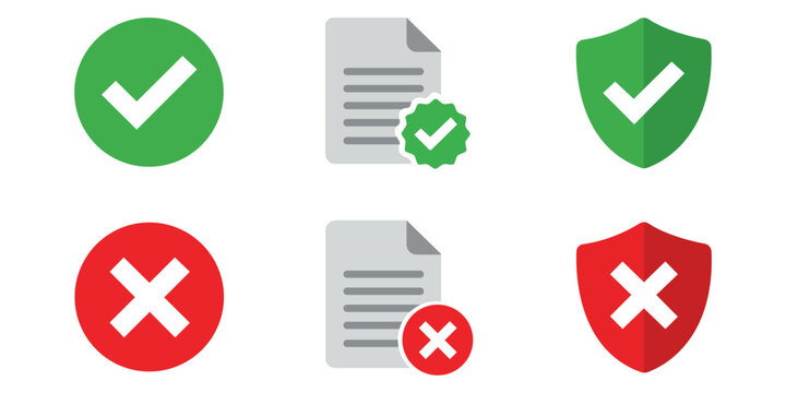 Acceptance and Rejection Icons: A comprehensive set of acceptance and rejection icons for use in design, offering clear visual indicators for approval and denial.