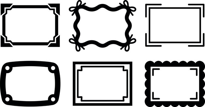 Black and white decorative frames with geometric and scalloped corners vector art