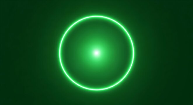 Abstract Neon Green Circle Glow with Light Burst on Dark Background
