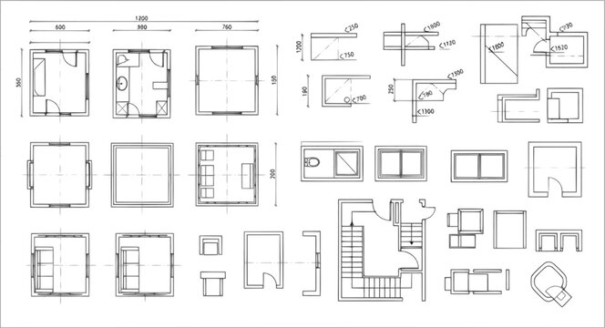 Architectural symbols including blueprint design drafting measurements walls and floor plan
