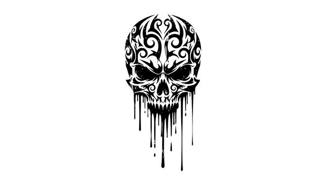 Tribal Skull Dripping Ink Tattoo Design