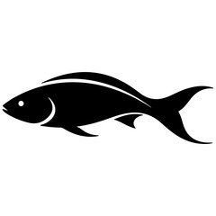 Obraz premium Minimalist black fish silhouette on white background, elegant aquatic life icon