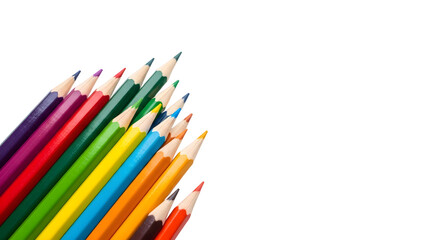 Fototapeta premium Rainbow Of Sharpened Colored Pencils On White Background