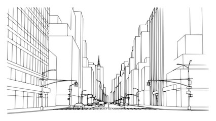 Line art of Manhattan street, New York, USA © Organicpatterns