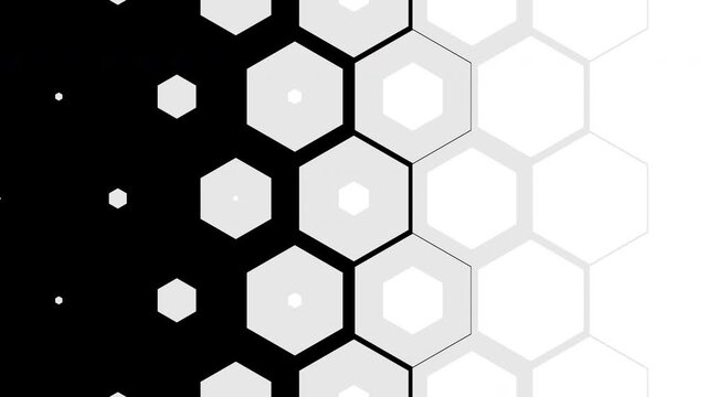 Futuristic Hexagon Grid Wipe Transition Animation Black and White Background. 4K